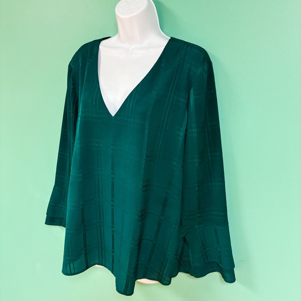 41 Hawthorn Green Teal Ainsley Textured Bell Sleeve Blouse Womens Size XXL - Picture 4 of 9